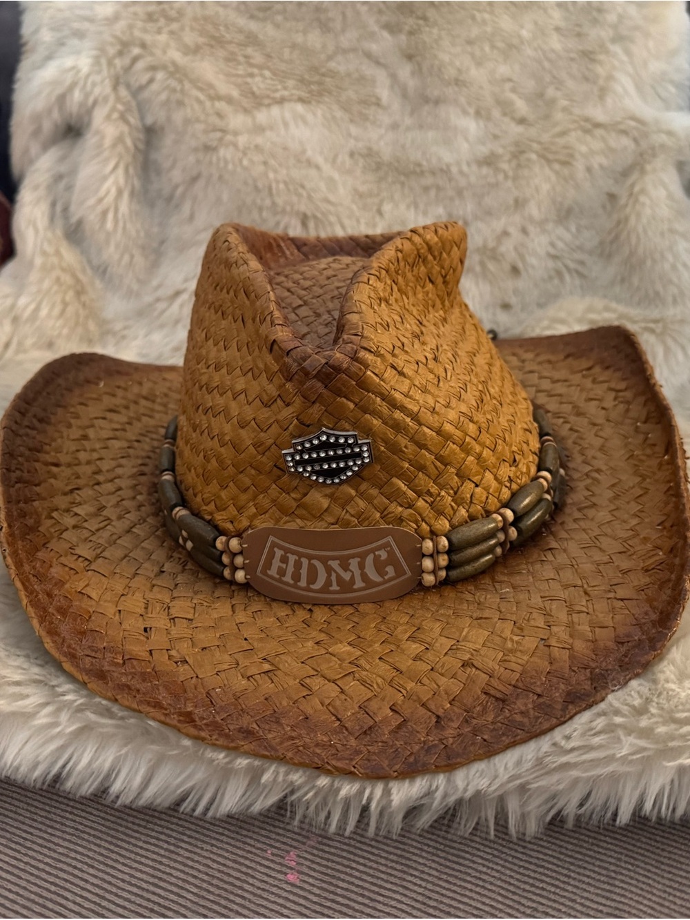Harley-Davidson Woven Brown Straw Cowgirl Hat with Beaded Band